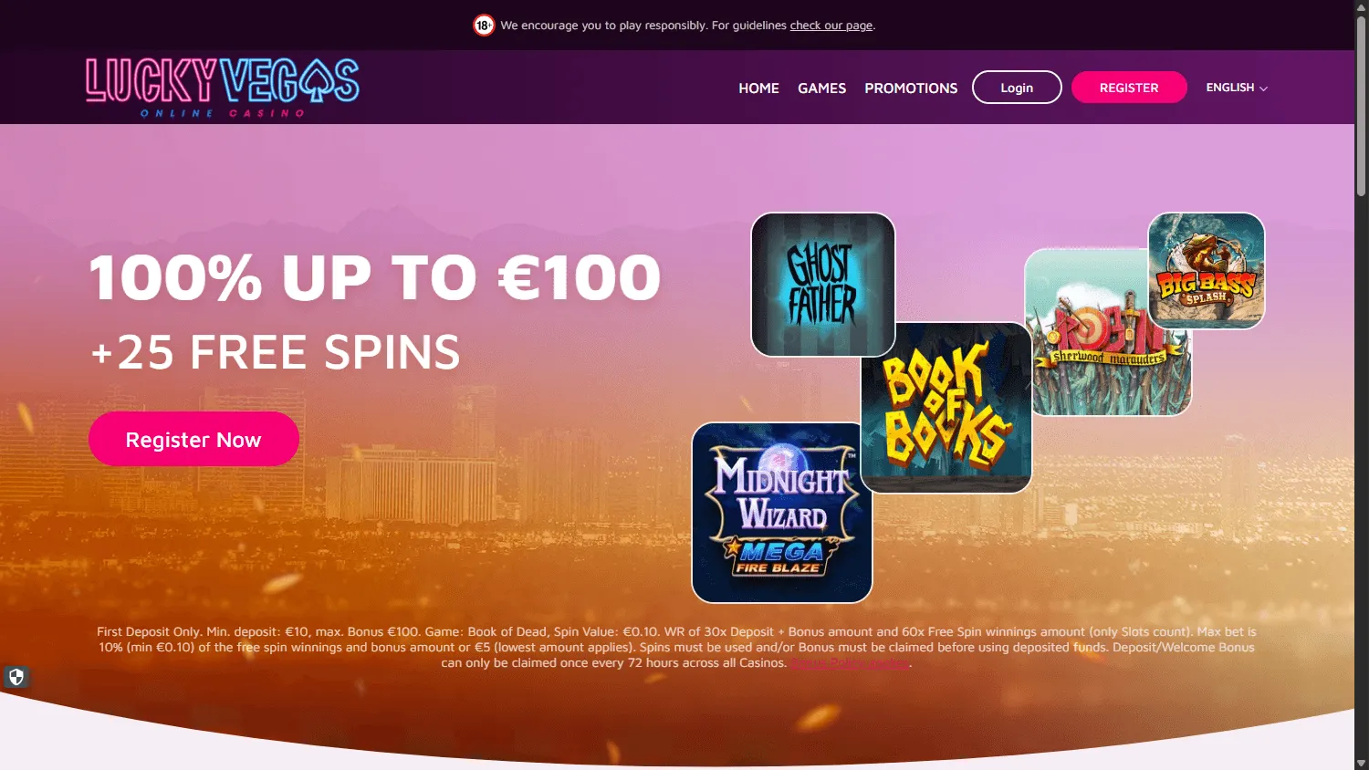 Lucky Vegas Australia home screen with the welcome offer