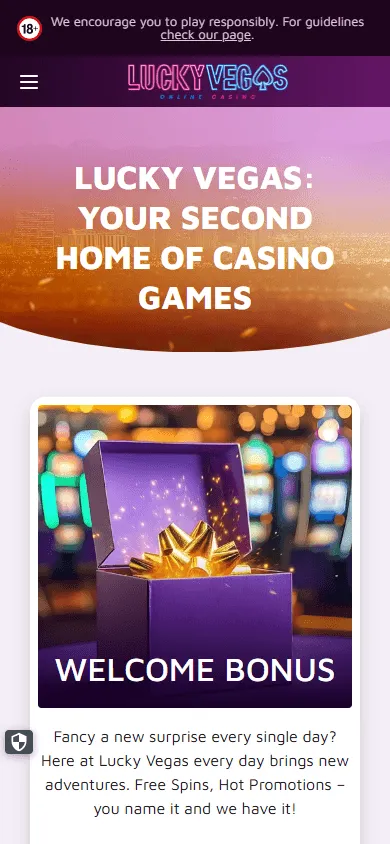 Lucky Vegas promotions screen on a mobile device